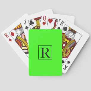 Neon Green Colourful Bright Monogram Initials Cool Playing Cards