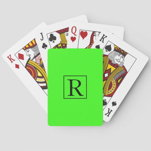 Neon Green Colourful Bright Monogram Initials Cool Playing Cards (Back)