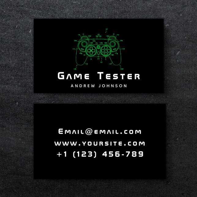 Neon Green Controller Joystick Game Tester Gamer   Business Card (Creator Uploaded)