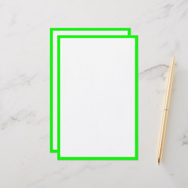 Neon Green Custom Colour Border Edges White Trendy Stationery (Front/Back In Situ)