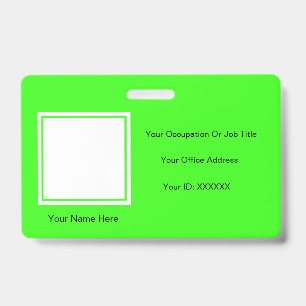 Neon Green Custom Colour Text Photo Employee ID Badge