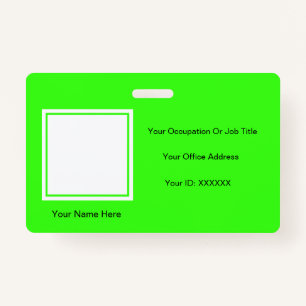 Neon Green Custom Colour Text Photo Employee ID Badge