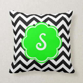 Neon Green Custom Monogram with Chevron Pattern Cushion
