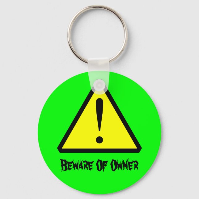 Neon Green Customisable  Warning Symbol Keychain (Front)