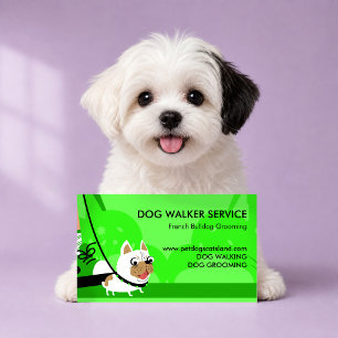 Neon green Dog Walker Service French Bulldog Business Card
