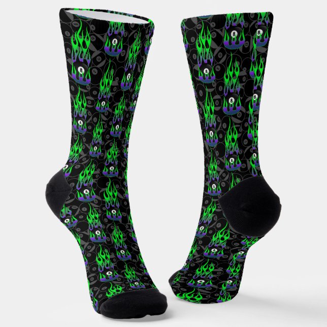 Neon Green Eight Ball  Socks (Angled)