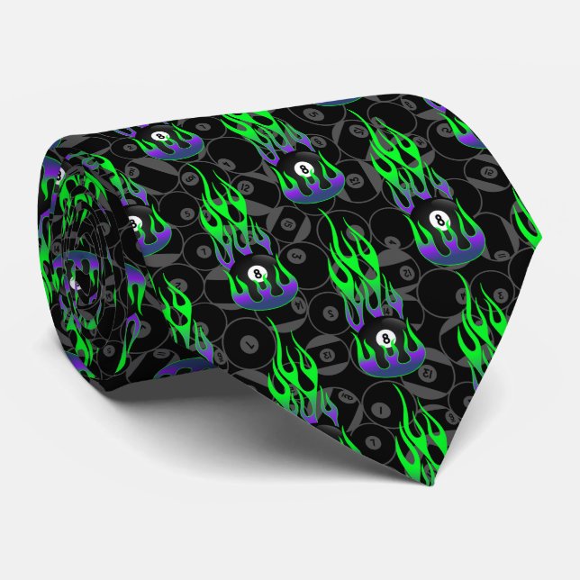 Neon Green Eight Ball  Tie (Rolled)