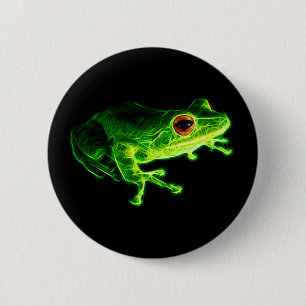 Neon Green Electric Tree Frog - Glowing Animal Des 6 Cm Round Badge