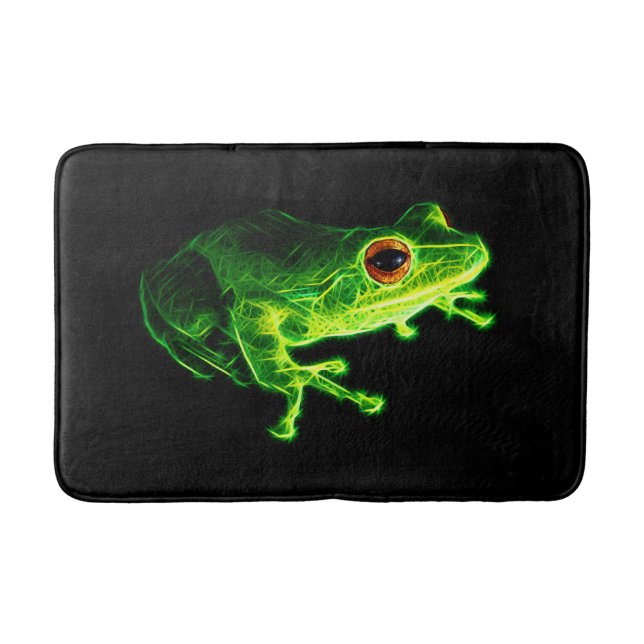 Neon Green Electric Tree Frog - Glowing Animal Des Bath Mat (Front)