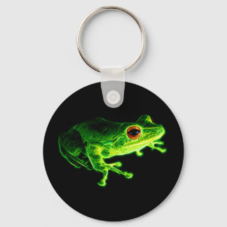 Neon Green Electric Tree Frog - Glowing Animal Des Key Ring