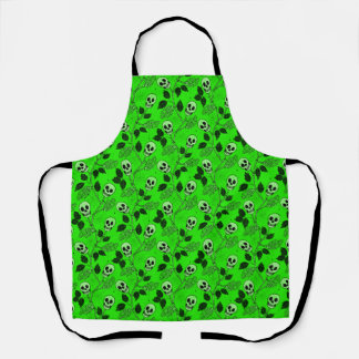 Neon Green Floral Gothic Skull  Apron