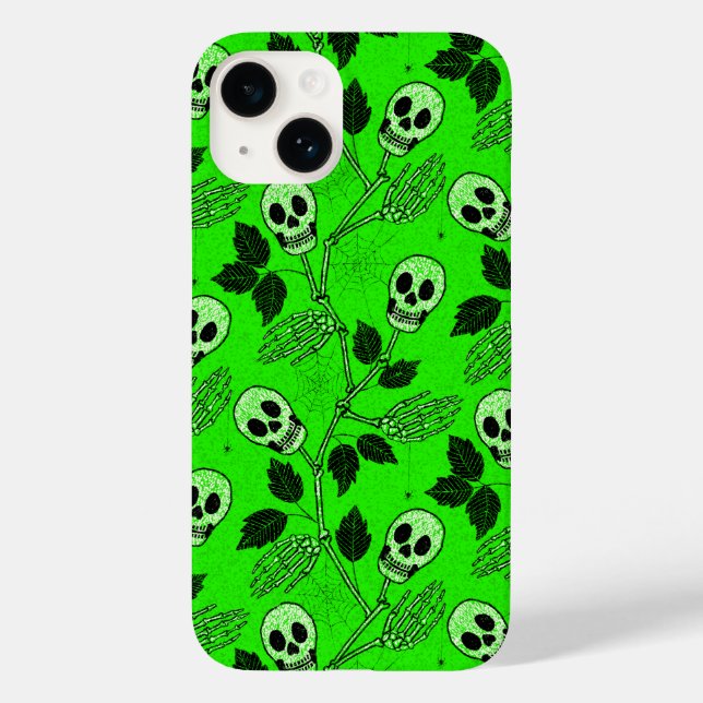 Neon Green Floral Gothic Skull  Case-Mate iPhone Case (Back)