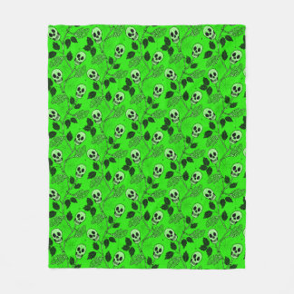 Neon Green Floral Gothic Skull  Fleece Blanket