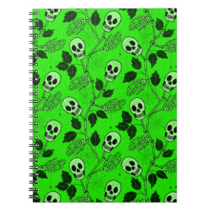 Neon Green Floral Gothic Skull  Notebook