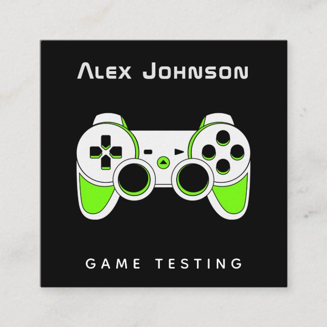 Neon Green Game Testing Tester Developer Joypad Square Business Card (Front)