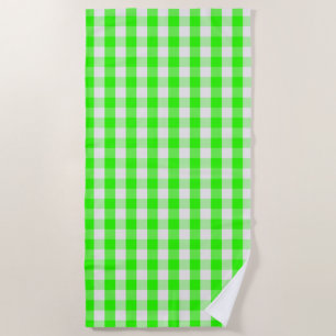 Neon Green Gingham Pattern by Shirley Taylor Beach Towel