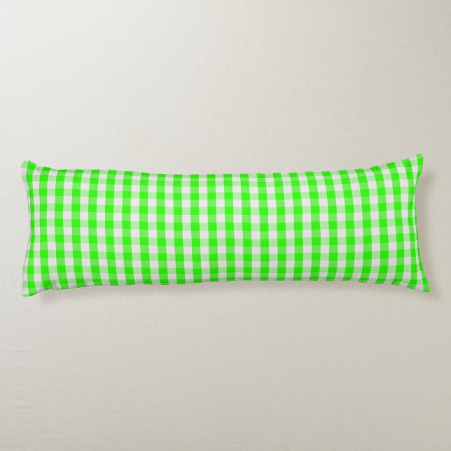 Neon Green Gingham Pattern by Shirley Taylor Body Cushion (Back)