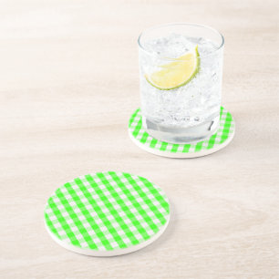 Neon Green Gingham Pattern by Shirley Taylor Coaster