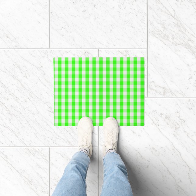 Neon Green Gingham Pattern by Shirley Taylor Doormat (Indoor)