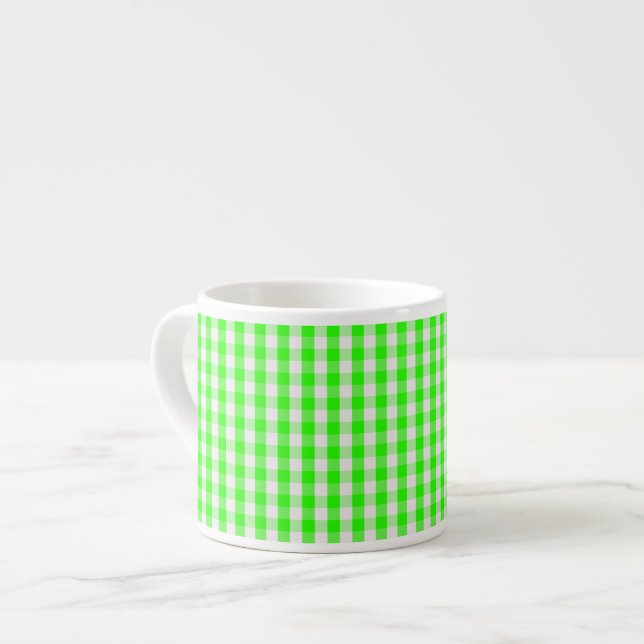 Neon Green Gingham Pattern by Shirley Taylor Espresso Cup (Front Left)