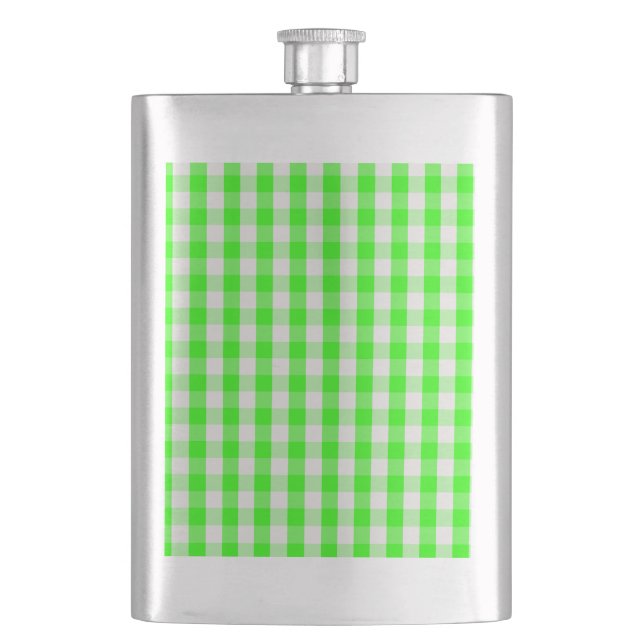 Neon Green Gingham Pattern by Shirley Taylor Hip Flask (Front)