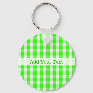 Neon Green Gingham Pattern by Shirley Taylor Key Ring