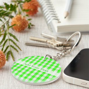 Neon Green Gingham Pattern by Shirley Taylor Key Ring
