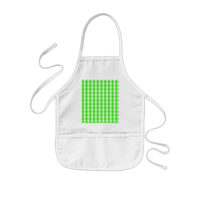 Neon Green Gingham Pattern by Shirley Taylor Kids Apron (Front)