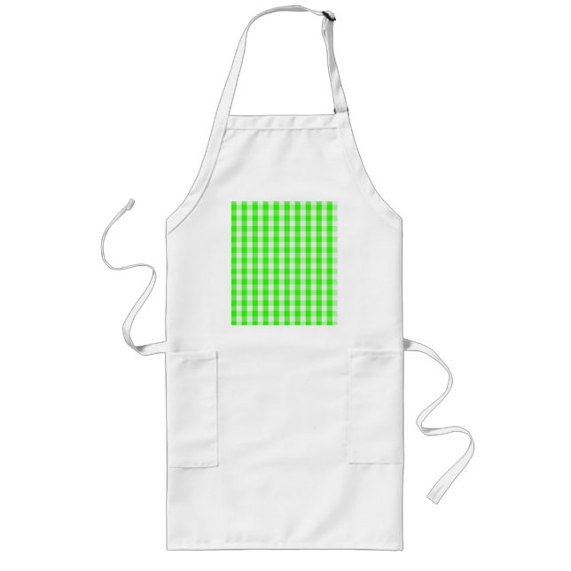 Neon Green Gingham Pattern by Shirley Taylor Long Apron (Front)