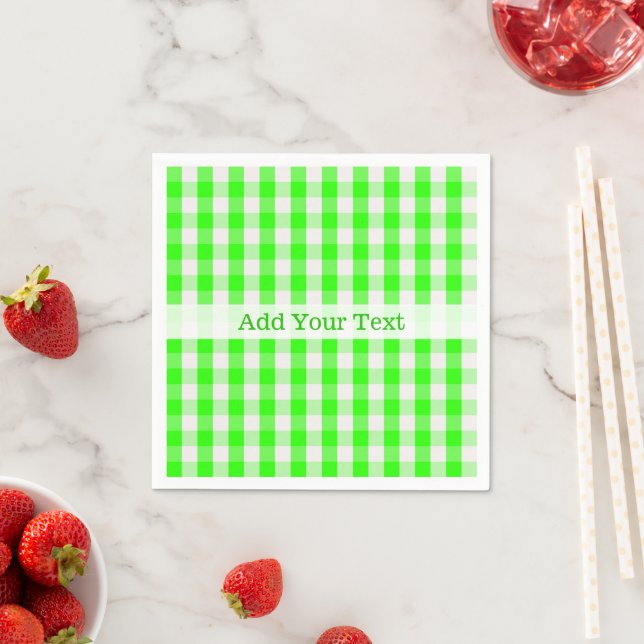 Neon Green Gingham Pattern by Shirley Taylor Napkin (Insitu)