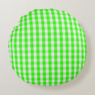 Neon Green Gingham Pattern by Shirley Taylor Round Cushion