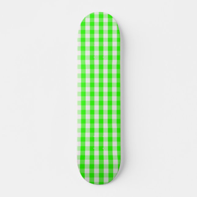 Neon Green Gingham Pattern by Shirley Taylor Skateboard (Front)