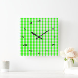 Neon Green Gingham Pattern by Shirley Taylor Square Wall Clock