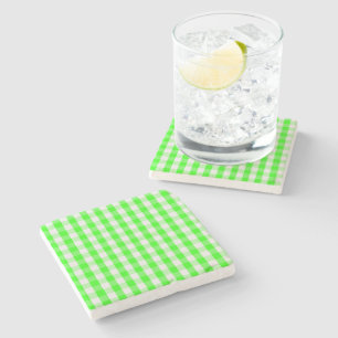 Neon Green Gingham Pattern by Shirley Taylor Stone Coaster