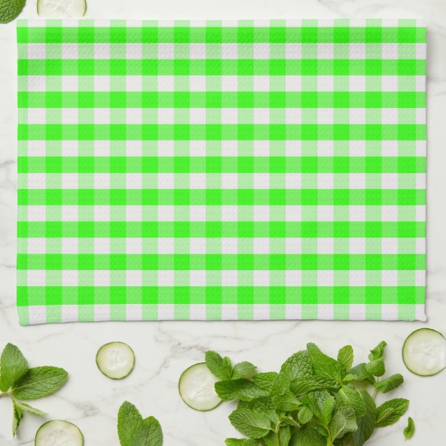 Neon Green Gingham Pattern by Shirley Taylor Tea Towel (Folded)