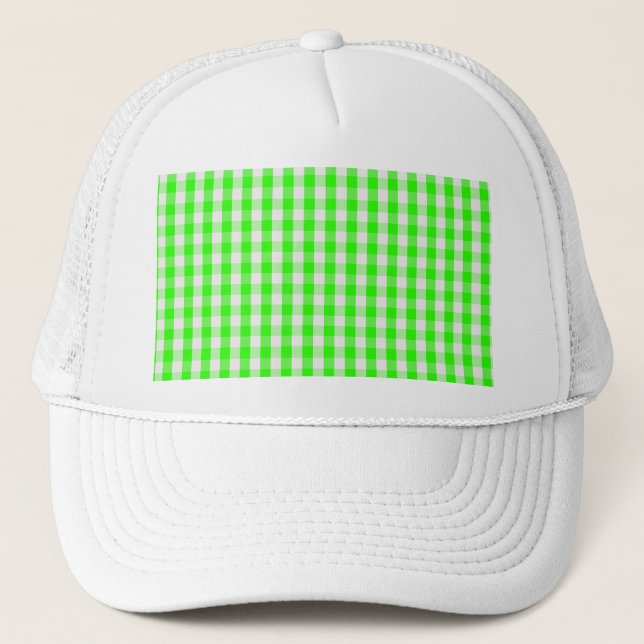 Neon Green Gingham Pattern by Shirley Taylor Trucker Hat (Front)