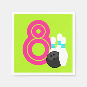 Neon Green Girl Bowling Birthday Paper Napkins