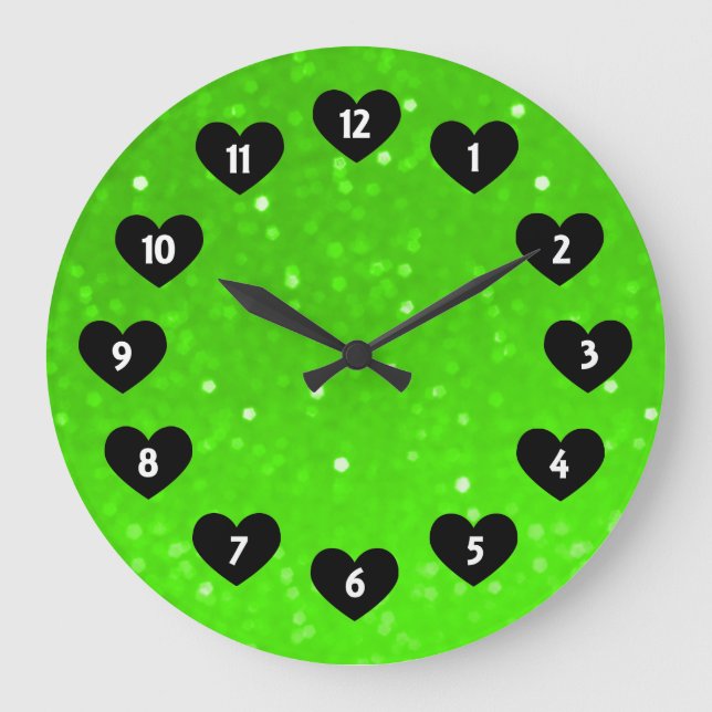 Neon Green Glimmer With Heart Wall Clock (Front)