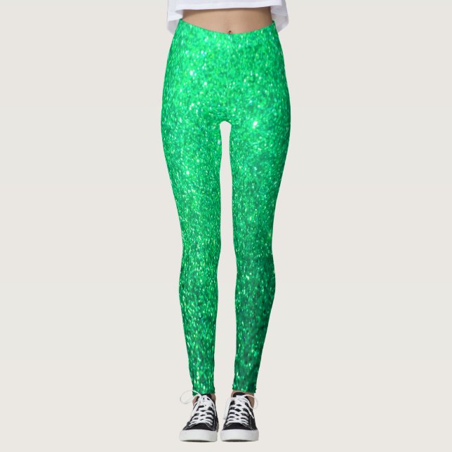 Neon Green Glitter Sparkly Colourful Bright Girly Leggings (Front)