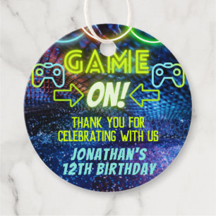 Neon Green Glow Game On Boys Gaming Birthday Favour Tags