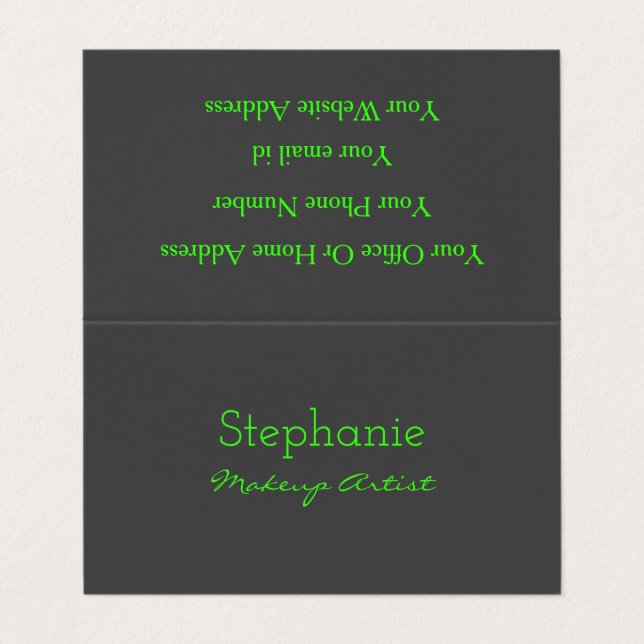 Neon Green Grey Custom Colour Makeup Artist Salon Business Card (Outside Unfolded)