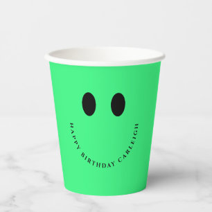 Neon Green Happy Face Custom Paper Cups
