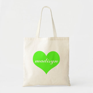 Neon Green Heart Personalised Budget Tote Bag