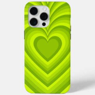 Neon Green Hypnotic Heart Love Pattern iPhone 15 Pro Max Case