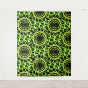 Neon Green Hypnotic Vortex Abstract Geometric Patt Tapestry
