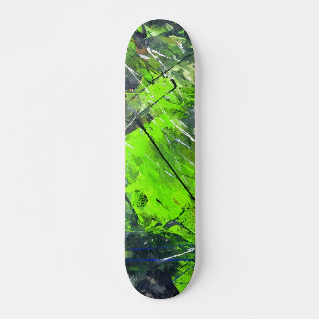 Neon Green Jungle Grunge Abstract Skateboard (Front)