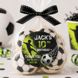 Neon Green Kick Off the Fun Soccer Birthday Party Classic Round Sticker