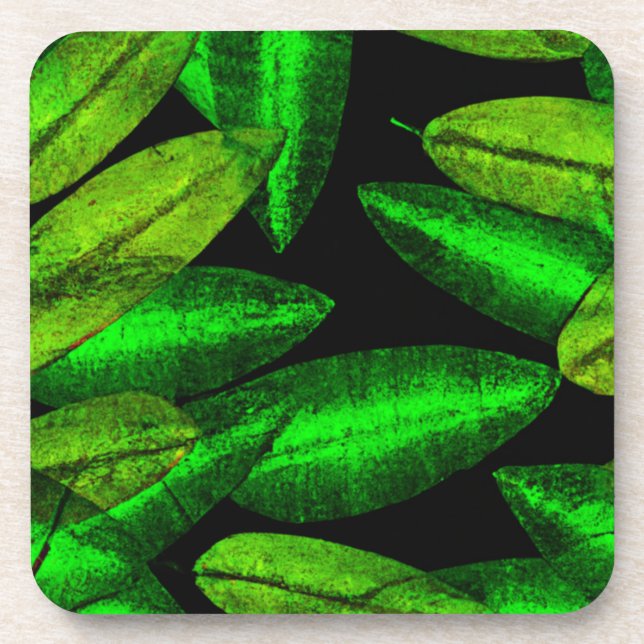 Neon Green Leaves Art. Buy Now Coaster (Front)