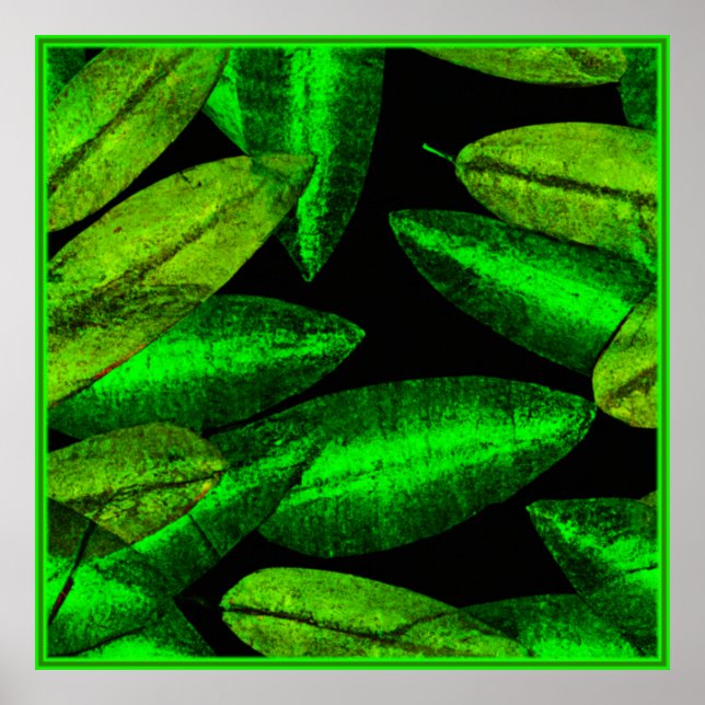 Neon Green Leaves Art. Buy Now Poster (Front)