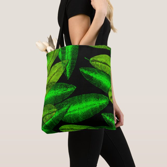 Neon Green Leaves Art. Buy Now Tote Bag (Close Up)